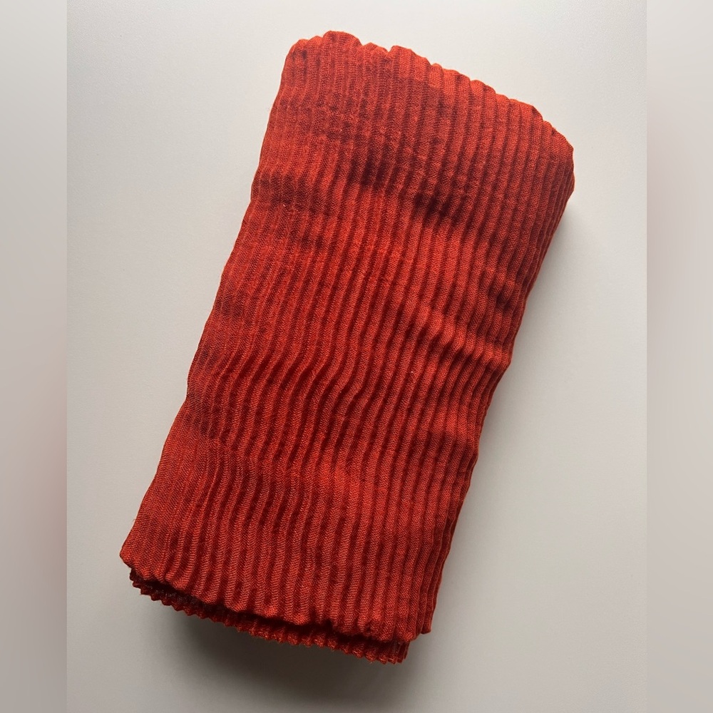 Orange Pleated Scarf / Wrap